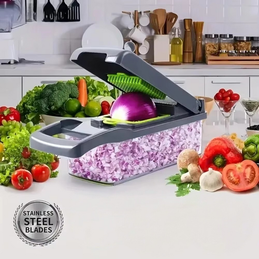 16-in-1 vegetable chopper and slicer with full set of interchangeable stainless steel blades