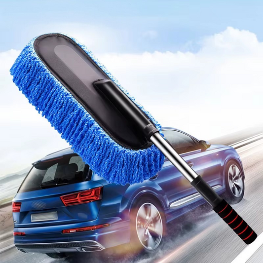 Microfiber car brush fully extended for reaching the car roof and windshield