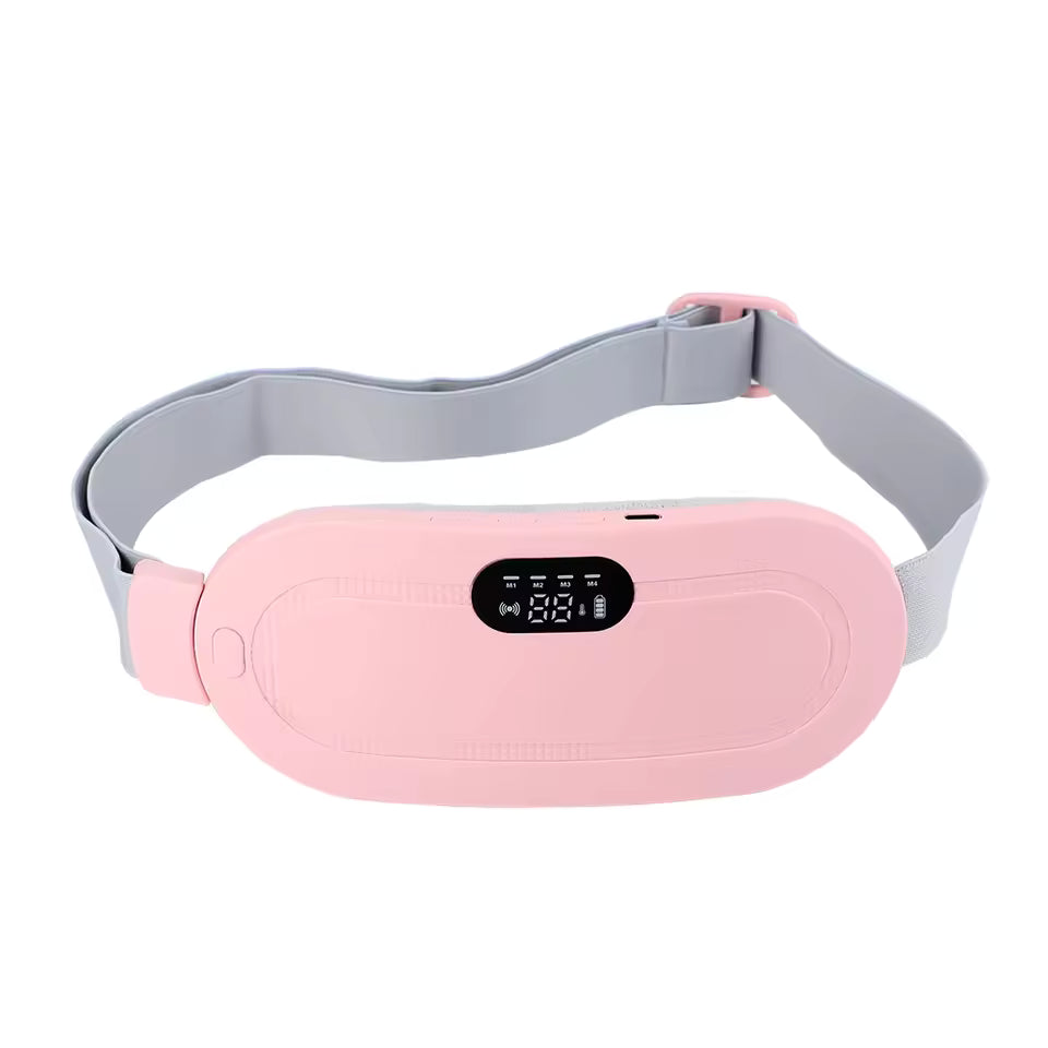 Rechargeable period cramp relief heating and massage belt worn around the waist