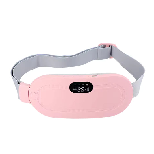 Rechargeable period cramp relief heating and massage belt worn around the waist