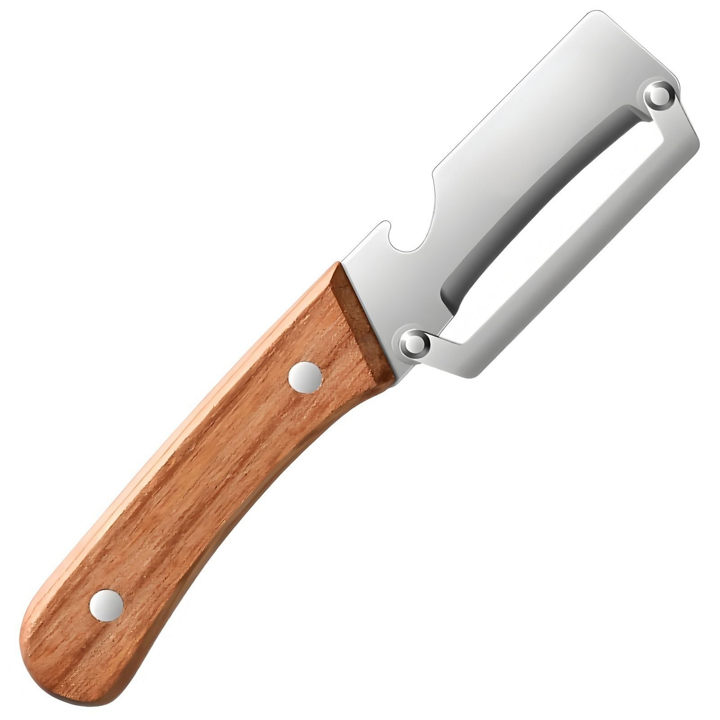 Multi-functional peeler blade close-up, sharp stainless steel for effortless peeling