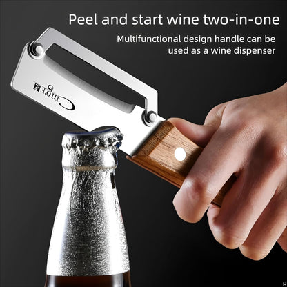 3-in-1 peeler showing peeling, cutting, and bottle opening functions
