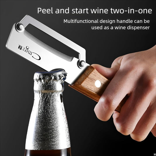 3-in-1 peeler showing peeling, cutting, and bottle opening functions