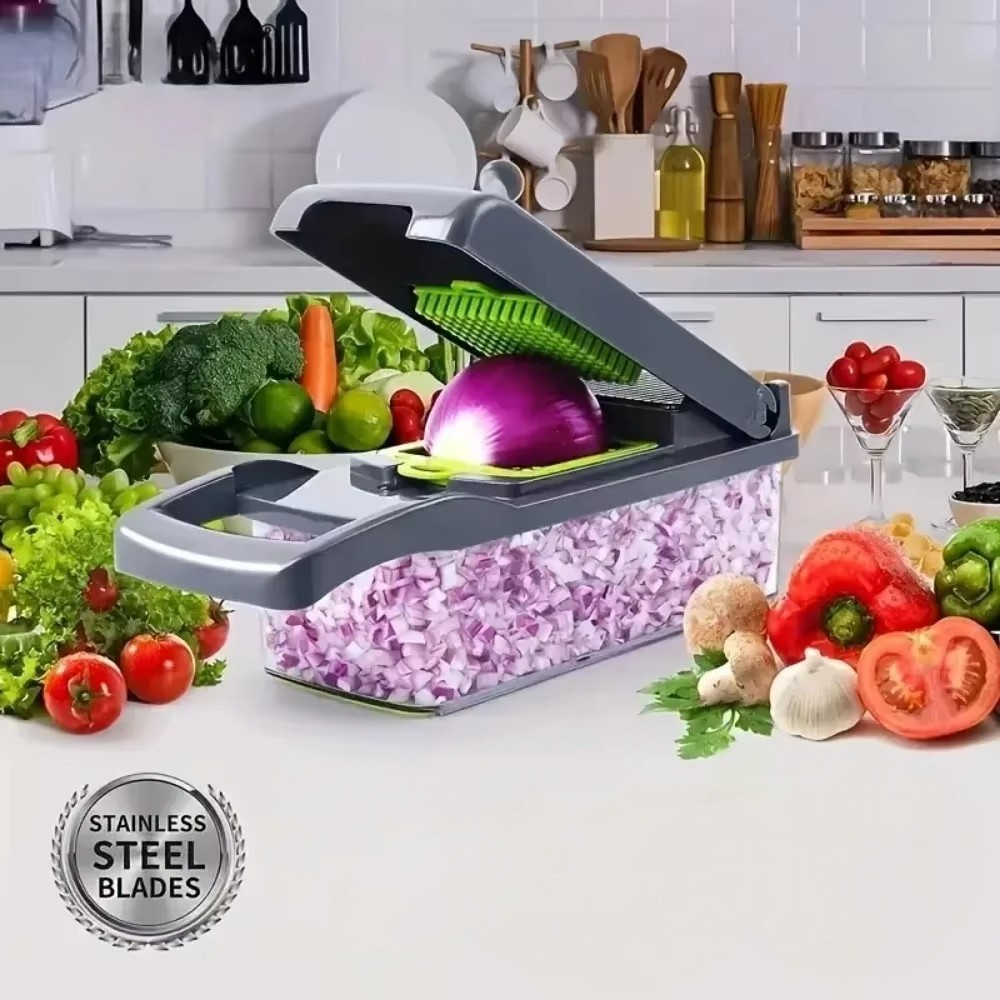 16-in-1 vegetable chopper and slicer with full set of interchangeable stainless steel blades