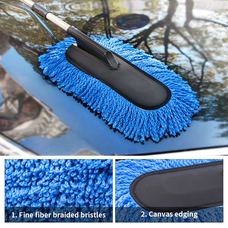 2-in-1 car duster and wash brush in compact retracted position for easy storage