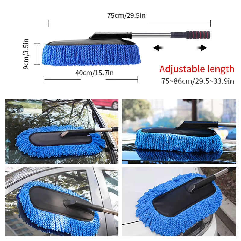 Detachable microfiber head on car cleaning brush, scratch-free for paint and glass