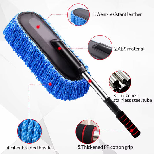 Multi-purpose microfiber car wash and dusting brush with extendable handle