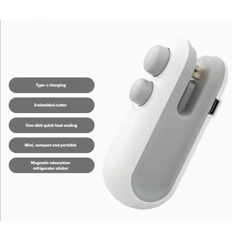 Mini rechargeable 2-in-1 bag sealer and cutter, compact handheld design