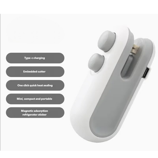Mini rechargeable 2-in-1 bag sealer and cutter, compact handheld design